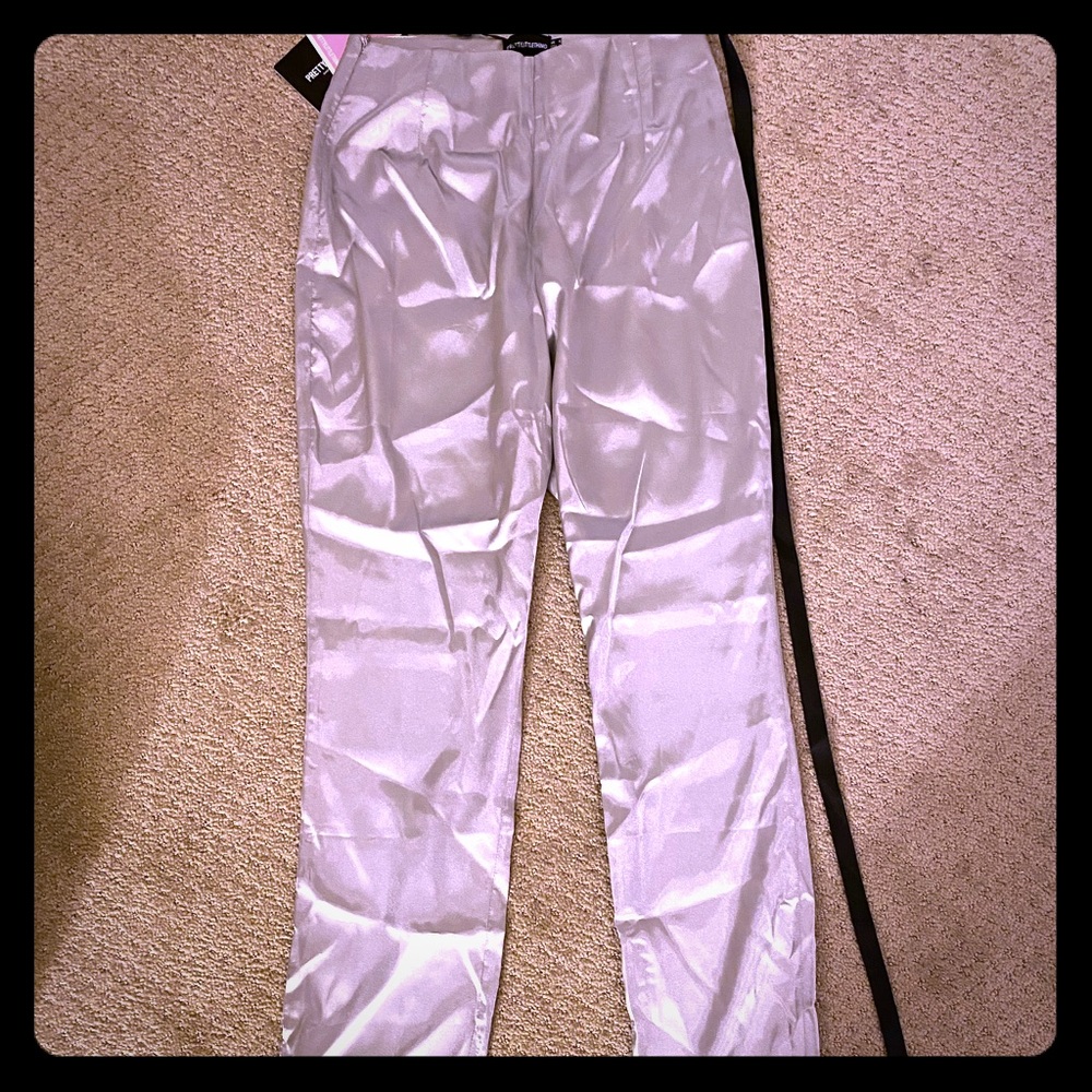 Silver Straight Leg Satin Trouser